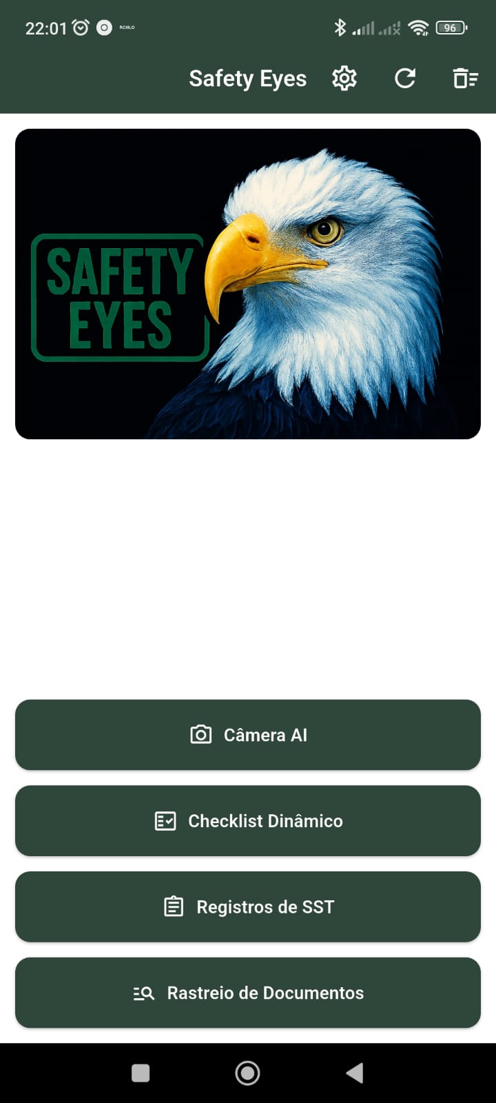 Tela inicial do aplicativo Safety Eyes